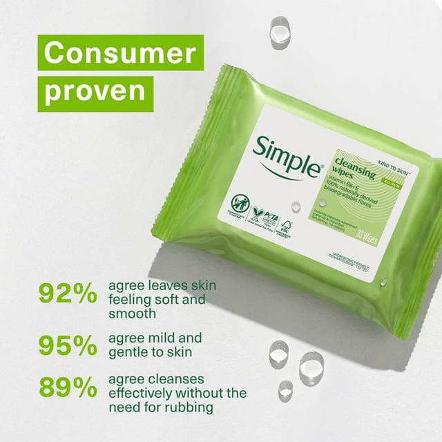 Simple Kind to Skin 25 Wipes Biodegradable Facial Cleansing Make-Up Remover Wipes - gallery image 3