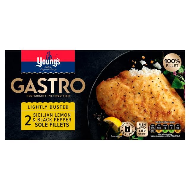 Young's Gastro Lightly Dusted Sicilian Lemon & Black Pepper Sole Fillets x2 280g - gallery image 1