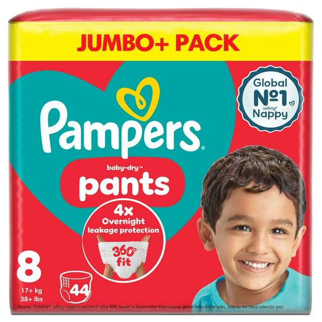 Pampers Baby Dry Nappy Pants Jumbo+ Pack Nappies Size 8, 19kg+ x44 - gallery image 1