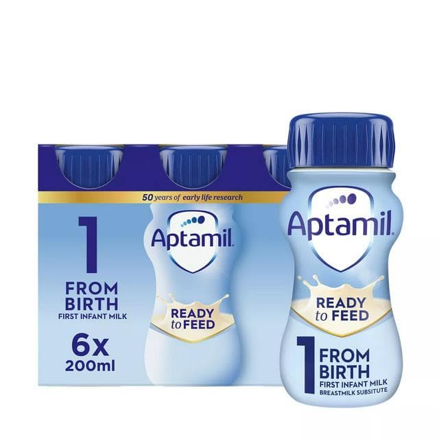 Aptamil 1 First Infant Baby Milk Formula Liquid From Birth Multipack Ready To Feed 6x200ml - gallery image 1