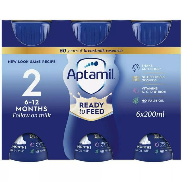 Aptamil 2 Follow On Baby Milk Formula Liquid 6-12 Months Multipack Ready To Feed 6x200ml - gallery image 1
