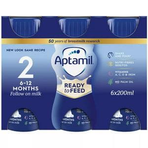 Aptamil 2 Follow On Baby Milk Formula Liquid 6-12 Months Multipack Ready To Feed 6x200ml