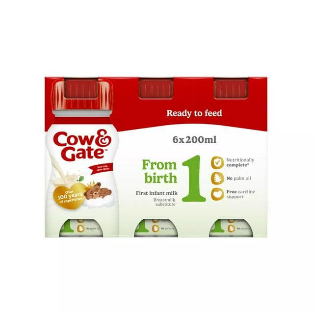 Cow & Gate 1 First Infant Baby Milk Formula Liquid From Birth Multipack Ready To Feed 6x200ml - gallery image 1