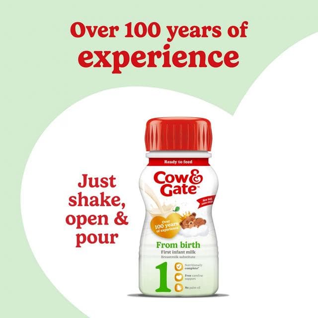 Cow & Gate 1 First Infant Baby Milk Formula Liquid From Birth Multipack Ready To Feed 6x200ml - gallery image 2