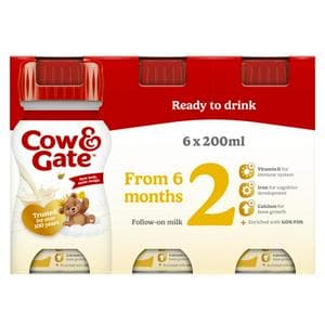 Cow & Gate 2 Follow On Baby Milk Formula Liquid 6-12 Months Multipack Ready To Feed 6x200ml