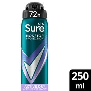 Sure Men 250ml Active Dry 72h Nonstop Protection Antiperspirant Deodorant