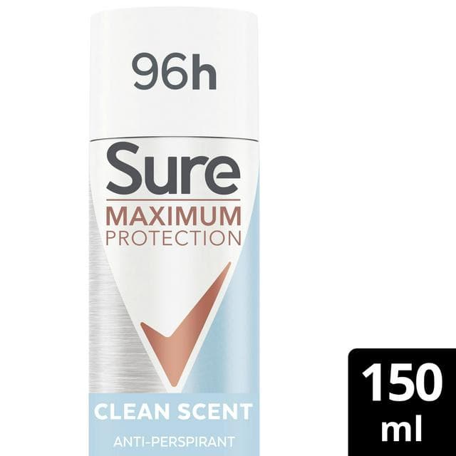 Sure Maximum Protection Clean Scent Anti Perspirant Aerosol 150ml - gallery image 1