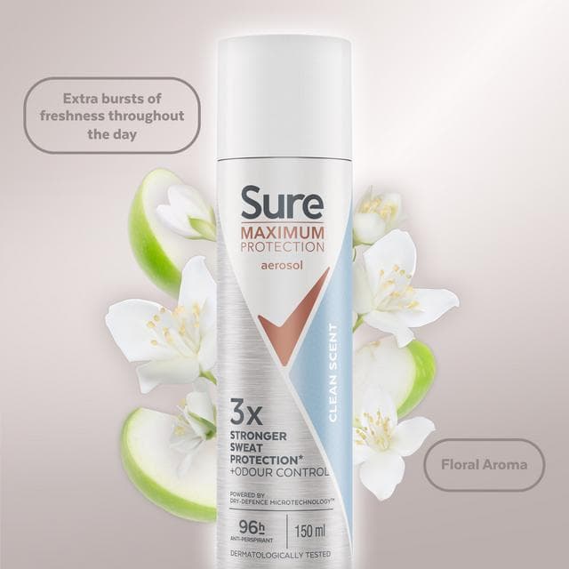 Sure Maximum Protection Clean Scent Anti Perspirant Aerosol 150ml - gallery image 3