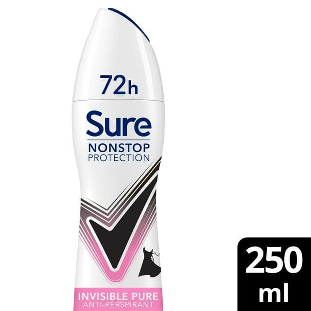 Sure 250ml Invisible Pure 72h Nonstop Protection Antiperspirant Aerosol Deodorant - gallery image 1