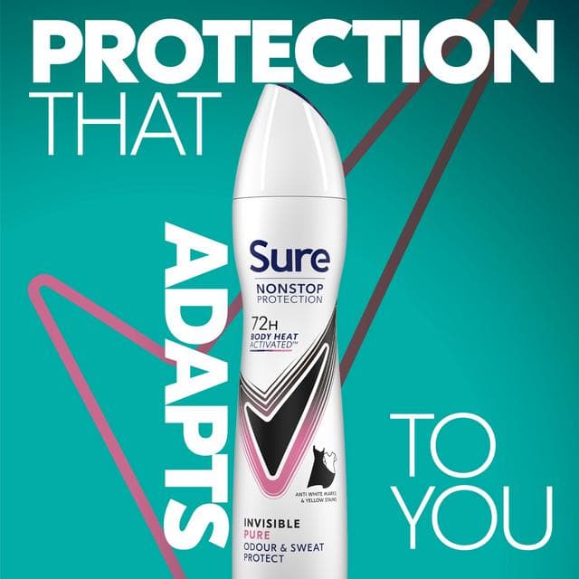 Sure 250ml Invisible Pure 72h Nonstop Protection Antiperspirant Aerosol Deodorant - gallery image 2