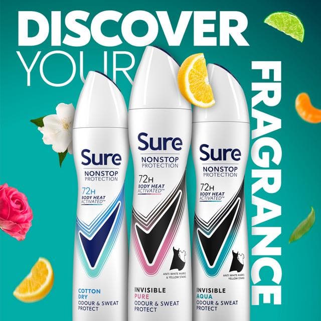 Sure 250ml Invisible Pure 72h Nonstop Protection Antiperspirant Aerosol Deodorant - gallery image 5