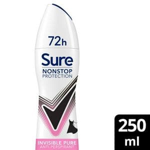 Sure 250ml Invisible Pure 72h Nonstop Protection Antiperspirant Aerosol Deodorant