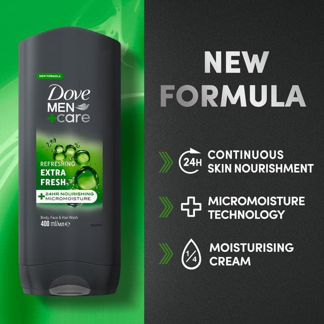 Dove Men+Care Extra Fresh Shower Gel Body Wash & Face Wash 400ml - gallery image 2
