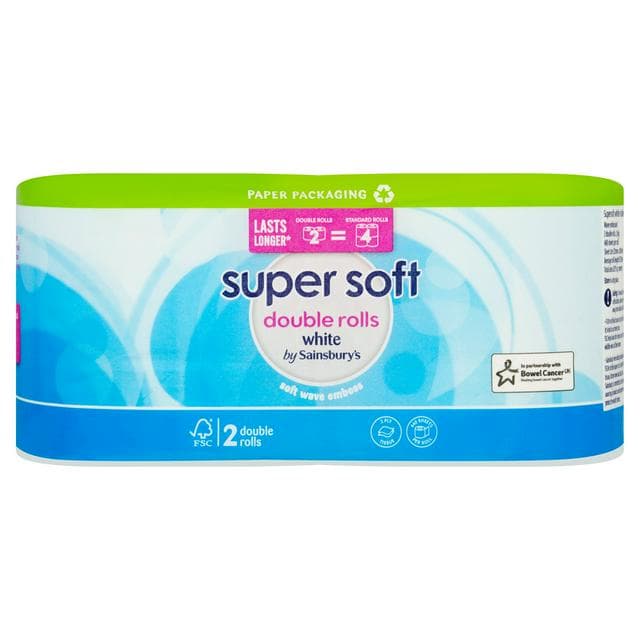 Sainsbury's Super Soft White Toilet Tissue Double Rolls 2 equals 4 Rolls - gallery image 1