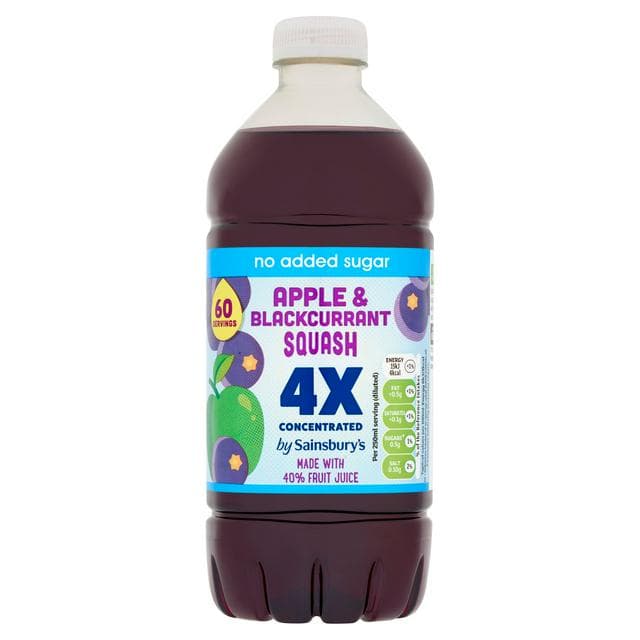 Sainsbury's Quadruple Strength Apple & Blackcurrant Squash 750ml - gallery image 1