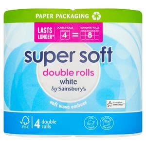 Sainsbury's Super Soft White Toilet Tissue Double Rolls 4 equals 8 Rolls