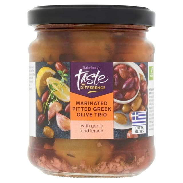 Sainsbury's Marinated Pitted Greek Olive Trio, Taste the Difference 190g (102*) - gallery image 1