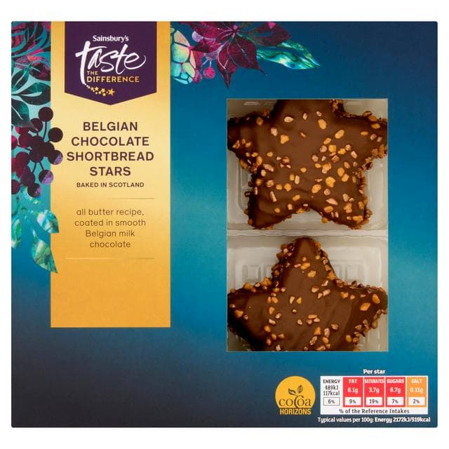 Sainsbury's Belgian Chocolate Shortbread Stars, Taste the Difference 180g - gallery image 1