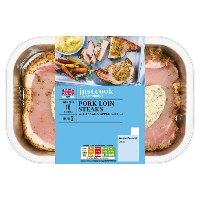 Sainsbury's Just Cook Sage & Apple British Pork Loin Steaks x2 400g - gallery image 1