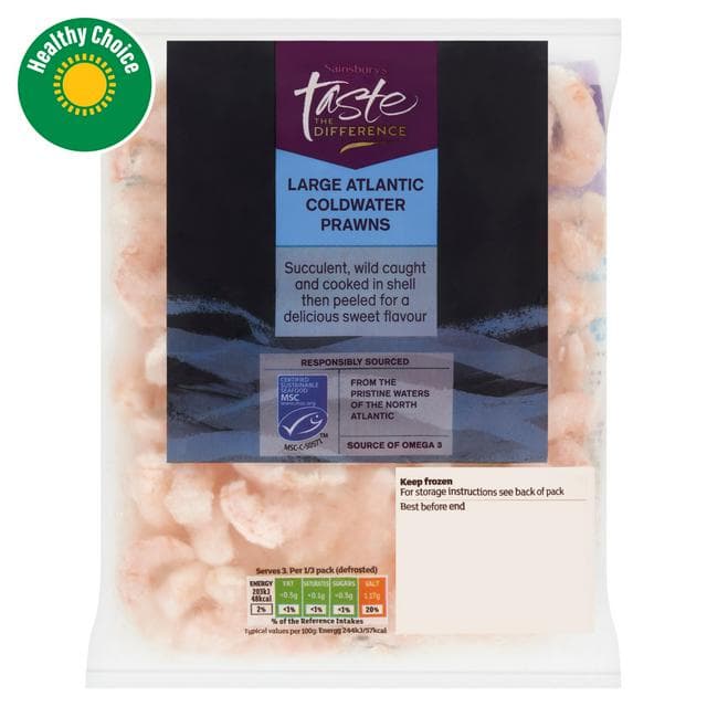 Sainsbury's 250g Large Atlantic Cold Water Prawns, Taste the Difference - gallery image 1