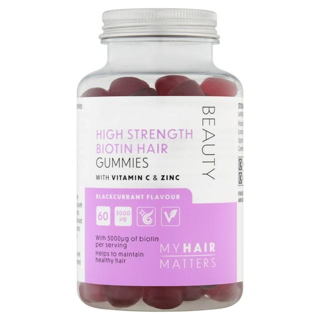 Sainsbury's Beauty High Strength Biotin Blackcurrant Flavour Hair Gummies x60 - gallery image 1