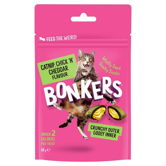 Bonkers Catnip Chick N Cheddar Flavour Cat Treats 60g - gallery image 1