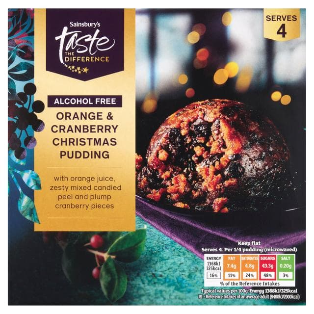 Sainsbury's 400g Alcohol Free Orange & Cranberry Christmas Pudding, Taste the Difference - gallery image 1