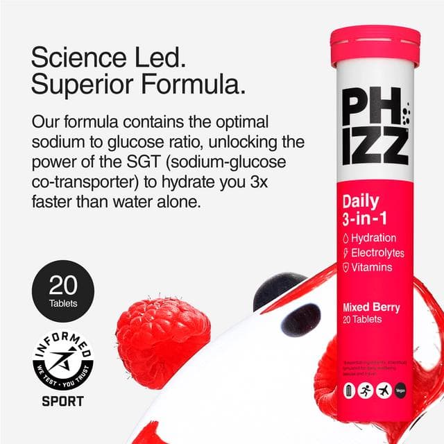 Phizz Daily 3-in-1 Hydration, Electrolytes & Vitamins Effervescent Tablets Mixed Berry x20 Tablets - gallery image 3