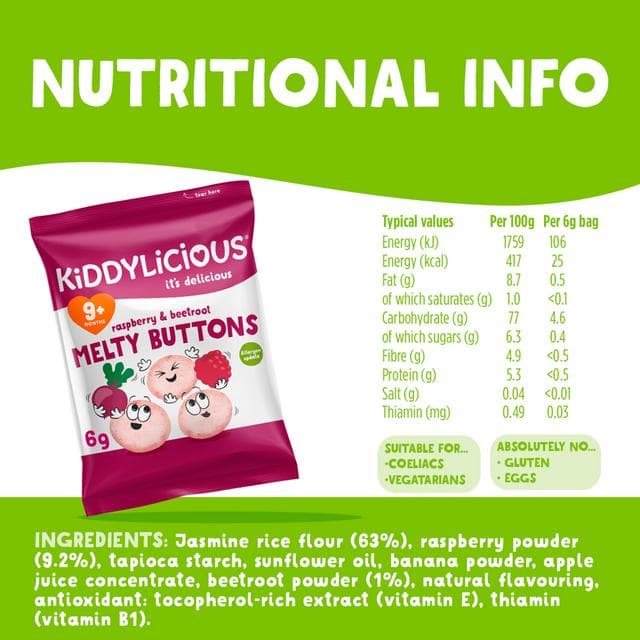 Kiddylicious Raspberry & Beetroot Melty Buttons 9+ Months 6g - gallery image 3