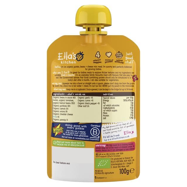 Ella's Kitchen Organic Jacket Potato, Beans & Cheese Baby Food Pouch 6+ Months 100g - gallery image 3