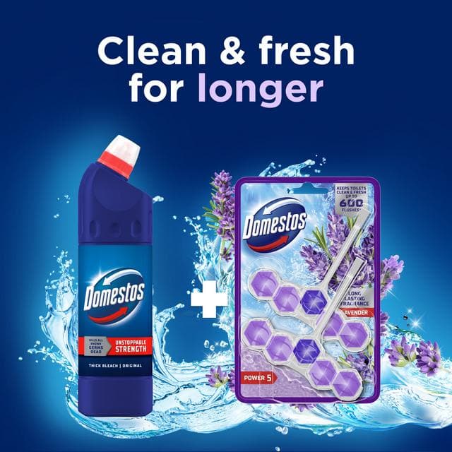 Domestos Power 5 Lavender Toilet Freshener Rim Block Cleaner Duo Pack 2x50g - gallery image 6