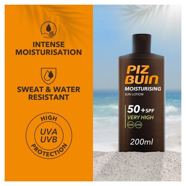 Piz Buin 200ml Moisturising Sun Lotion SPF 50+ Sun Cream - gallery image 3
