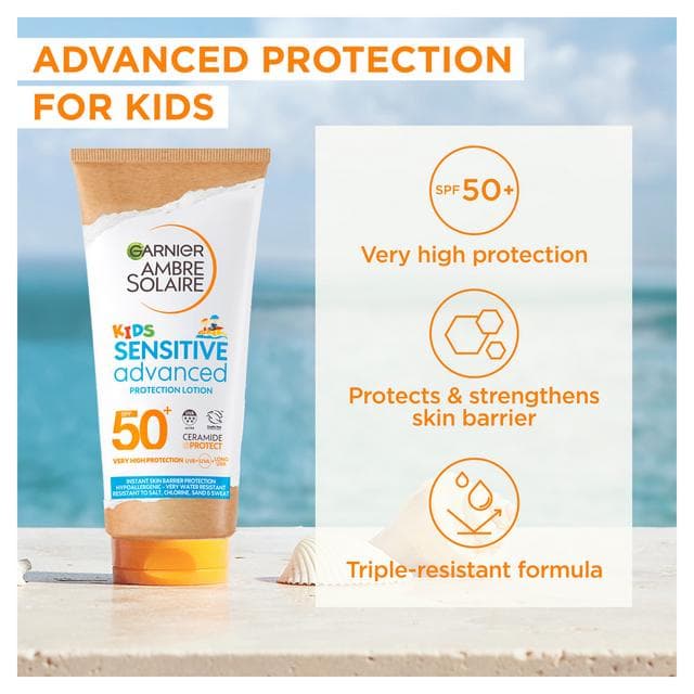 Garnier Ambre Solaire Kids 175ml SPF 50+ Sensitive Sun Cream Lotion - gallery image 2