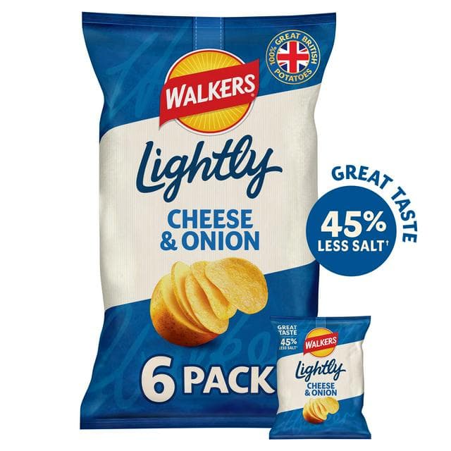 Walkers Less Salt Mild Cheese & Onion Multipack Crisps 6x25g - gallery image 1