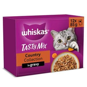 Whiskas 1+ Country Collection Mix in Gravy Adult Wet Cat Food Pouch 12 x 85g