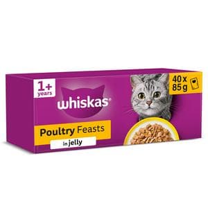 Whiskas 1+ Poultry Feasts in Jelly Adult Wet Cat Food Pouches 40 x 85g