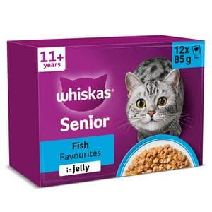 Whiskas 11+ Fish Favourites in Jelly Senior Wet Cat Food Pouches 12 x 85g