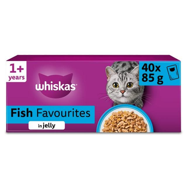 Whiskas 1+ Fish Favourites in Jelly Adult Wet Cat Food Pouches 40 x 85g - gallery image 1