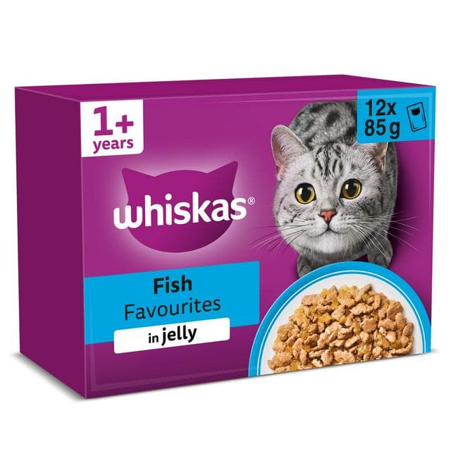 Whiskas 1+ Fish Favourites in Jelly Adult Wet Cat Food Pouches 12 x 85g - gallery image 1
