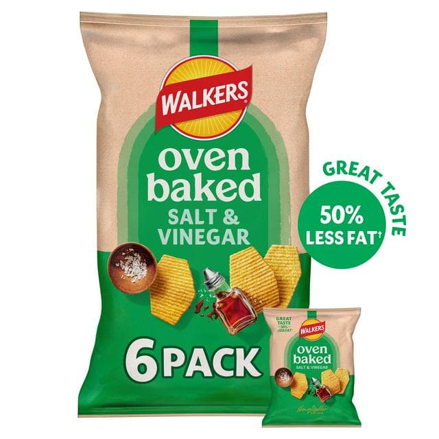 Walkers Baked Salt & Vinegar Multipack Crisps Snacks 6x22g - gallery image 1