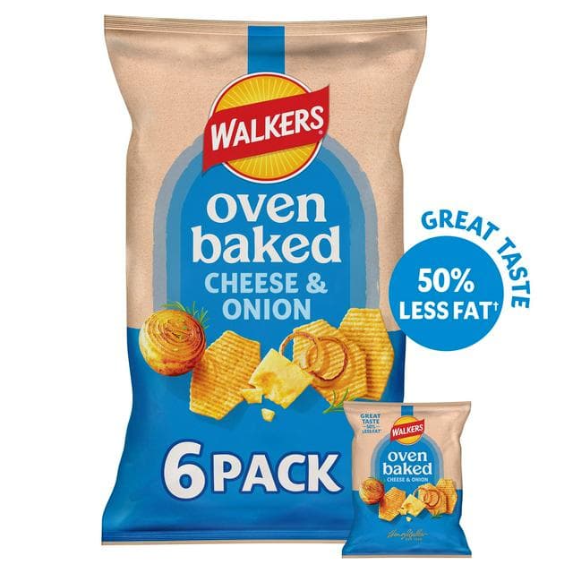 Walkers Baked Cheese & Onion Multipack Crisps Snacks 6x22g - gallery image 1