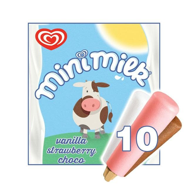 Wall's 10 x 35ml Mini Milk Vanilla, Strawberry & Chocolate Ice Cream Lollies - gallery image 1