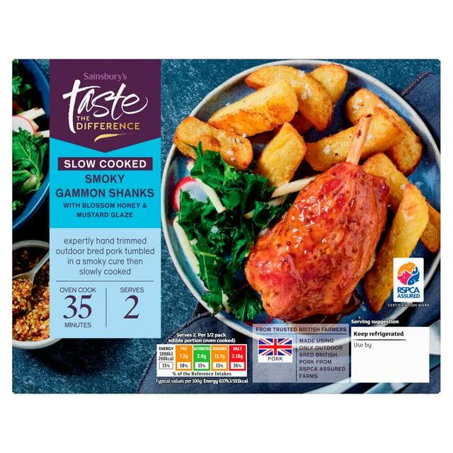 Sainsbury's Slow Cooked Smoky Gammon Shanks with A Blossom Honey & Wholegrain Mustard Glaze, Taste the Difference x2 515g - gallery image 1
