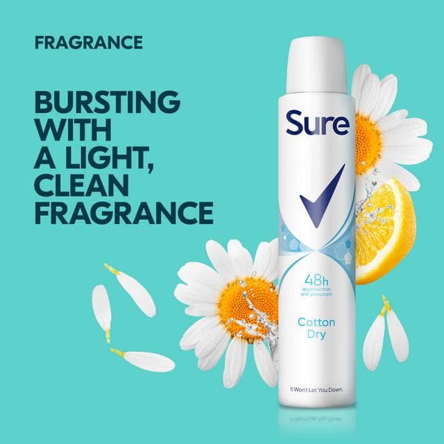 Sure Women 200ml Cotton Dry 48h Antiperspirant Aerosol Deodorant - gallery image 3