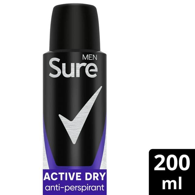 Sure Men 200ml Active Dry 48h Antiperspirant Aerosol Deodorant - gallery image 1