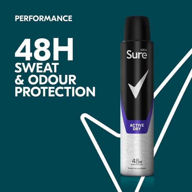 Sure Men 200ml Active Dry 48h Antiperspirant Aerosol Deodorant - gallery image 2