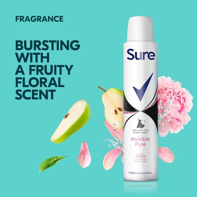 Sure Women 200ml Invisible Pure 48h Antiperspirant Aerosol Deodorant - gallery image 3