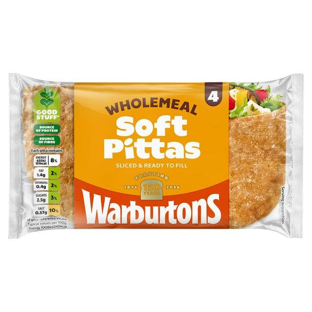 Warburtons Wholemeal Soft Pittas x4 - gallery image 1