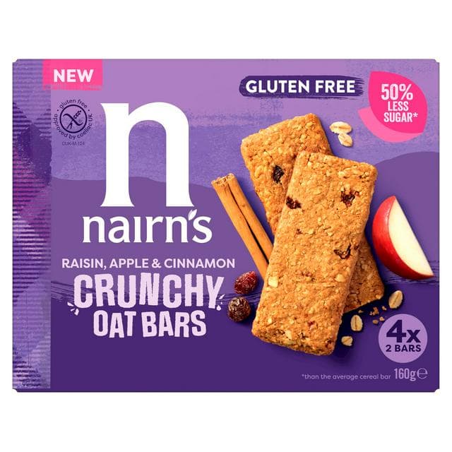 Nairn's Raisin Apple & Cinnamon Crunchy Oat Bars x8 160g - gallery image 1