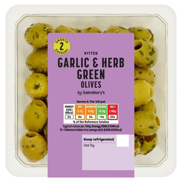Sainsbury's Garlic & Herb Green Olives 265g - gallery image 1